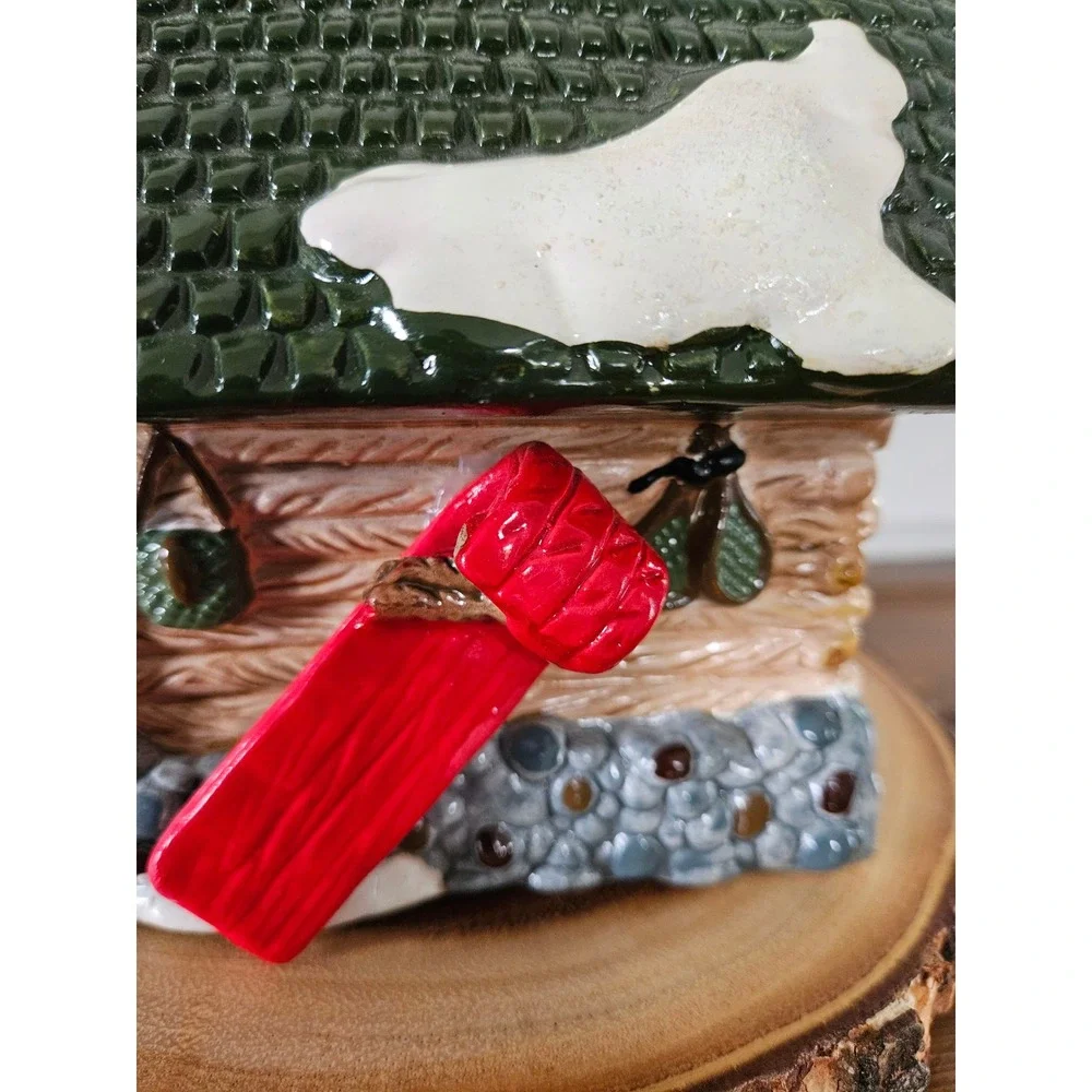 VTG 90's Welcome to Christmas in Vermont log lodge moosehead ceramic village